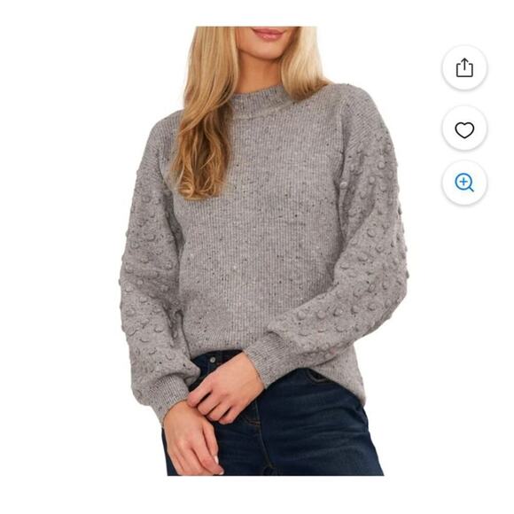 Cece Mock Neck Bobble Sleeve Mixed Knit Sweater Grey Size Small - Picture 1 of 8